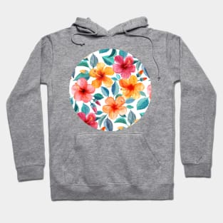 Colorful Watercolor Hibiscus on Clean White Hoodie